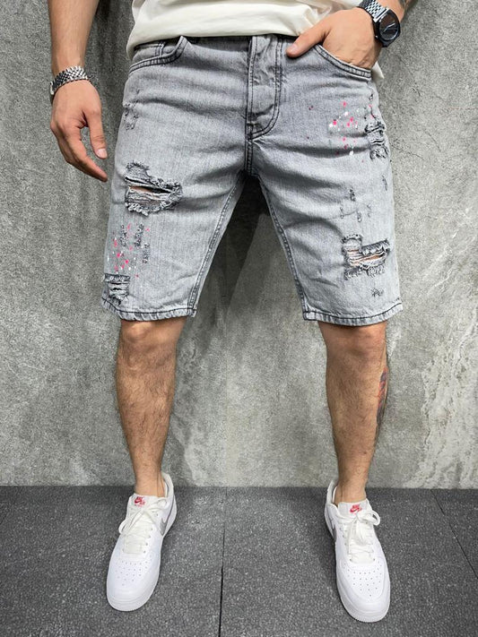 Къси Дънки "Grey with Red&White Splashes"