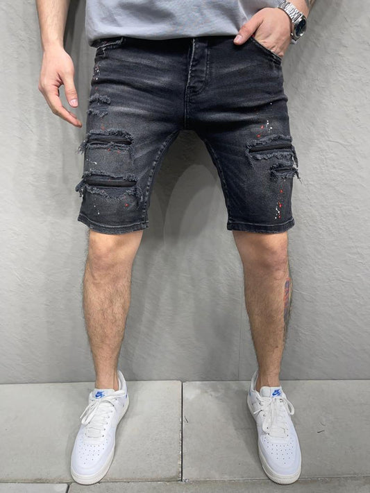 Къси Дънки "Black with Red&White Splashes"