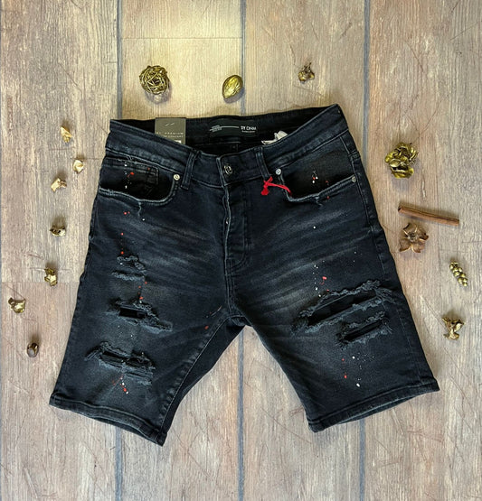 Къси Дънки "Black with Red&White Splashes"